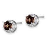 Sterling Silver Rhodium-plated Diamond Smoky Quartz Earrings-WBC-QE10117SQ