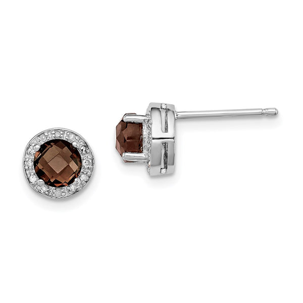 Sterling Silver Rhodium-plated Diamond Smoky Quartz Earrings-WBC-QE10117SQ