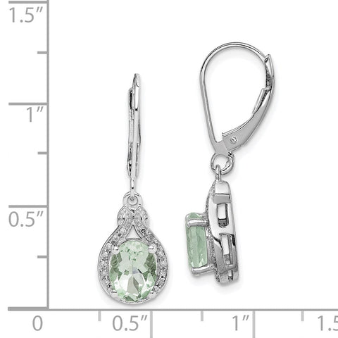 Sterling Silver Rhodium-plated Diamond Green Quartz Earrings-WBC-QE10141AG