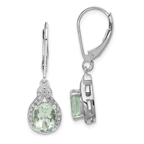 Sterling Silver Rhodium-plated Diamond Green Quartz Earrings-WBC-QE10141AG