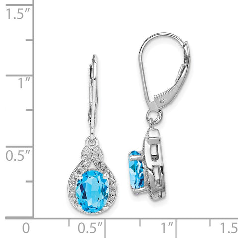 Sterling Silver Rhodium-plated Diamond Blue Topaz Earrings-WBC-QE10141BT