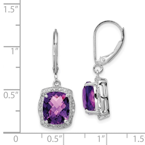 Sterling Silver Rhodium-plated Diamond Amethyst Earrings-WBC-QE10143AM