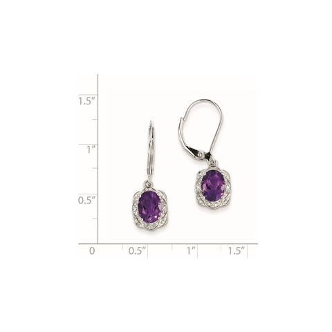 Sterling Silver Rhodium-plated Diamond Amethyst Earrings-WBC-QE10151AM