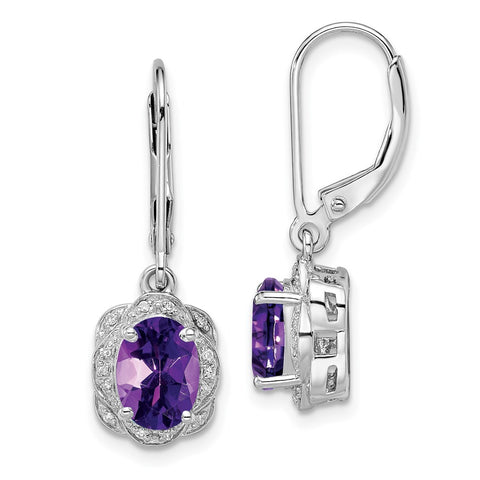 Sterling Silver Rhodium-plated Diamond Amethyst Earrings-WBC-QE10151AM