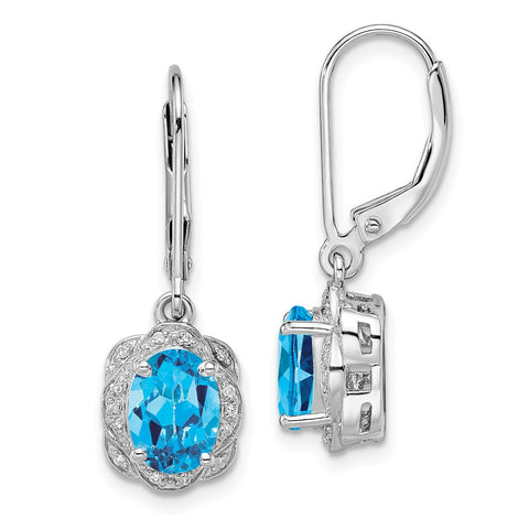 Sterling Silver Rhodium-plated Diamond Blue Topaz Earrings-WBC-QE10151BT