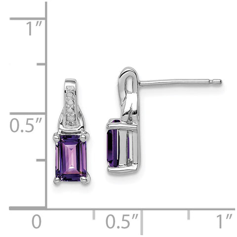 Sterling Silver Rhodium-plated Diamond & Amethyst Earrings-WBC-QE10171AM