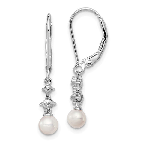 Sterling Silver Rhodium-plated FW Cultured Pearl Diamond Earrings-WBC-QE10204
