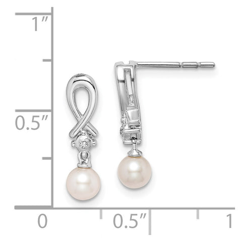 Sterling Silver Rhodium-plated FW Cultured Pearl Diamond Earrings-WBC-QE10206