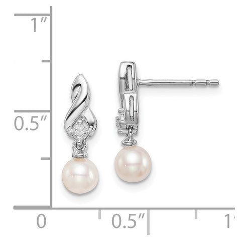 Sterling Silver Rhodium-plated FW Cultured Pearl Diamond Earrings-WBC-QE10207