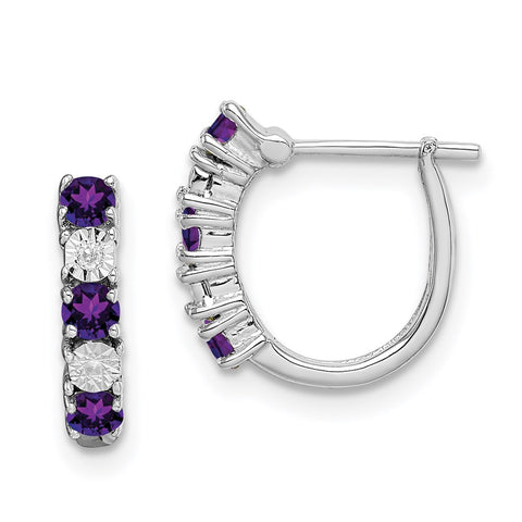 Sterling Silver Rhodium-plated Amethyst & Diamond Earrings-WBC-QE10209AM