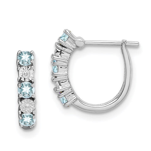 Sterling Silver Rhodium-plated Aquamarine & Diamond Earrings-WBC-QE10209AQ
