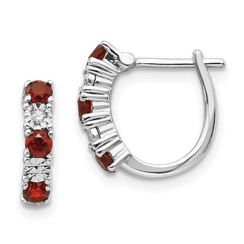 Sterling Silver Rhodium-plated Garnet & Diamond Earrings-WBC-QE10209GA