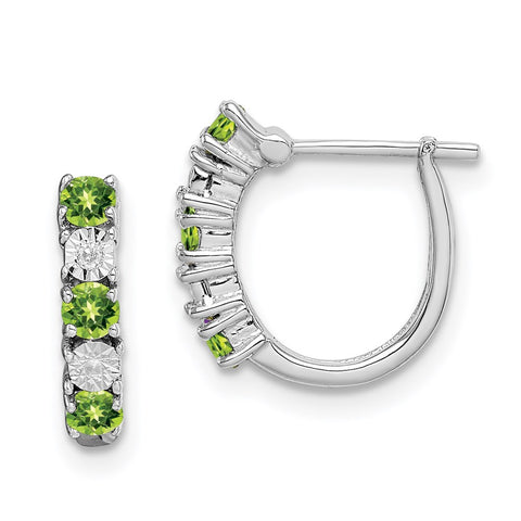 Sterling Silver Rhodium-plated Peridot Diamond Earrings-WBC-QE10209PE