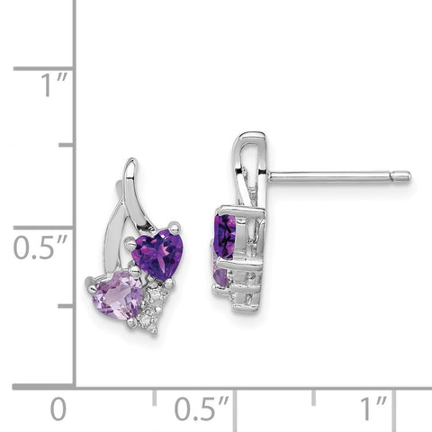 Sterling Silver Rhodium-plated Amethyst & Pink Quartz & Diamond Earrings-WBC-QE10259PQ