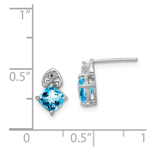 Sterling Silver Rhodium Plated Dia. Lt Swiss Blue Topaz Post Earrings-WBC-QE10296BT