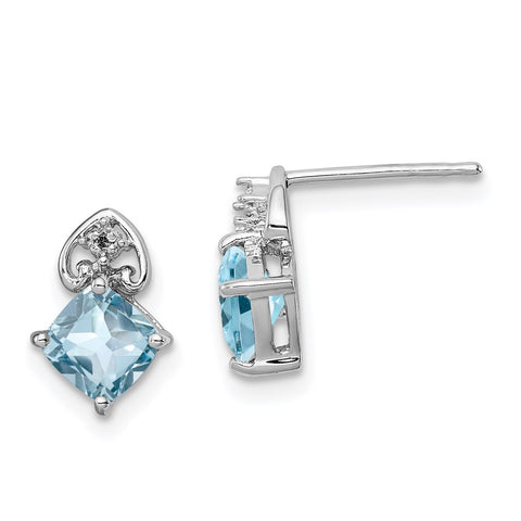 Sterling Silver Rhodium Plated Dia. Lt Swiss Blue Topaz Post Earrings-WBC-QE10296BT