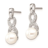 Sterling Silver Rhod Plated Diamond and FW Cultured Pearl Post Ear-WBC-QE10298