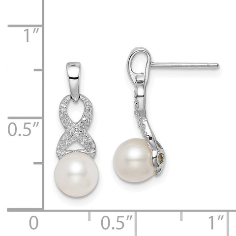 Sterling Silver Rhod Plated Diamond and FW Cultured Pearl Post Ear-WBC-QE10298