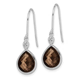 Sterling Silver Rhodium Plated Dia. & Smoky Quartz Dangle Earrings-WBC-QE10303SQ