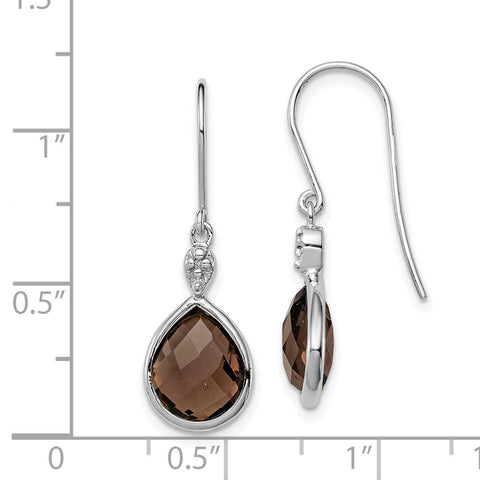 Sterling Silver Rhodium Plated Dia. & Smoky Quartz Dangle Earrings-WBC-QE10303SQ