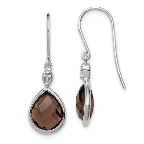 Sterling Silver Rhodium Plated Dia. & Smoky Quartz Dangle Earrings-WBC-QE10303SQ