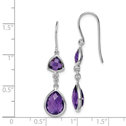 Sterling Silver Rhodium Plated Diamond Amethyst Dangle Earrings-WBC-QE10309AM