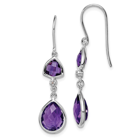 Sterling Silver Rhodium Plated Diamond Amethyst Dangle Earrings-WBC-QE10309AM