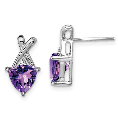 Sterling Silver Rhodium Plated Amethyst White Topaz Post Earrings-WBC-QE10313AM