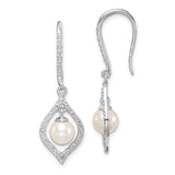 Sterling Silver Rhodium Plated Diamond and FW Cultured Pearl Ear-WBC-QE10319