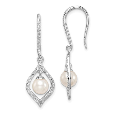 Sterling Silver Rhodium Plated Diamond and FW Cultured Pearl Ear-WBC-QE10319