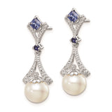 Sterling Silver Rhod Plated Dia. FW Cultured Pearl/Cr. Sapphire Ear-WBC-QE10326