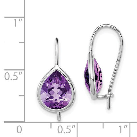 Sterling Silver Rhodium Plated Amethyst Teardrop Dangle Earrings-WBC-QE10332AM