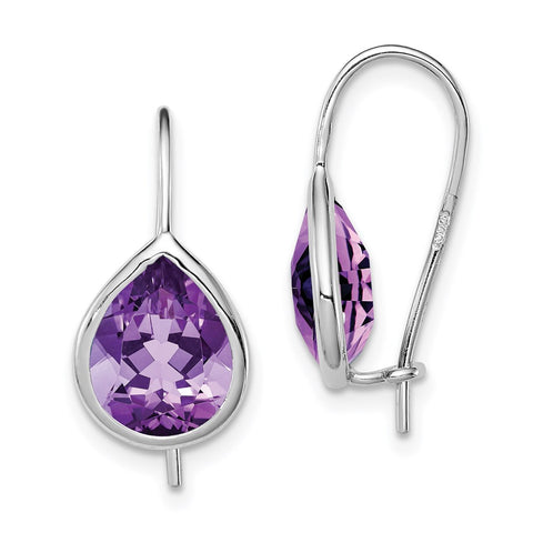 Sterling Silver Rhodium Plated Amethyst Teardrop Dangle Earrings-WBC-QE10332AM