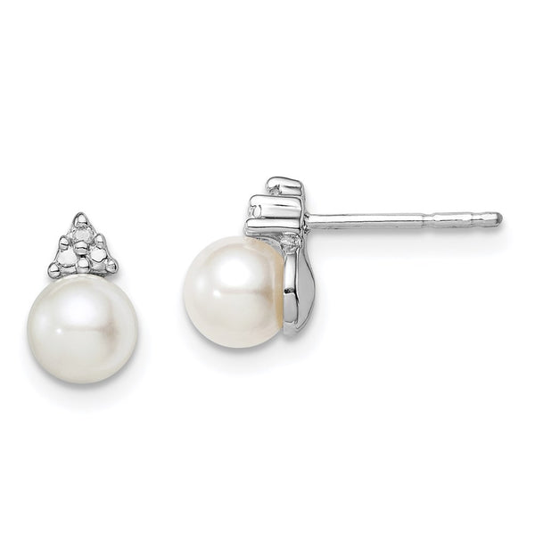 Sterling Silver Rhod Plated Diamond and FW Cultured Pearl Post Ear-WBC-QE10339