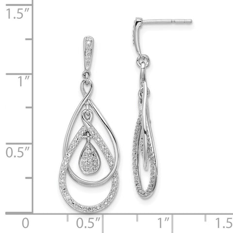 Sterling Silver Rhodium Plated Diamond Post Dangle Earrings-WBC-QE10528