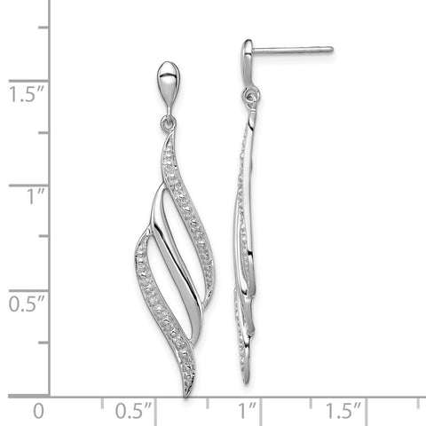 Sterling Silver Rhodium Plated Diamond Swirl Post Dangle Earrings-WBC-QE10544