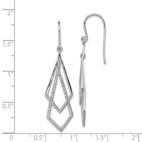 Sterling Silver Rhodium Plated Diamond Dangle Earrings-WBC-QE10587