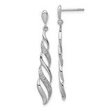 Sterling Silver Rhodium Plated Diamond Swirl Post Dangle Earrings-WBC-QE10593