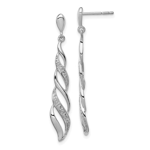 Sterling Silver Rhodium Plated Diamond Swirl Post Dangle Earrings-WBC-QE10593