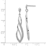 Sterling Silver Rhodium Plated Diamond Swirl Post Dangle Earrings-WBC-QE10594