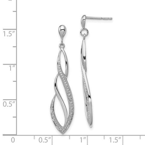 Sterling Silver Rhodium Plated Diamond Swirl Post Dangle Earrings-WBC-QE10594