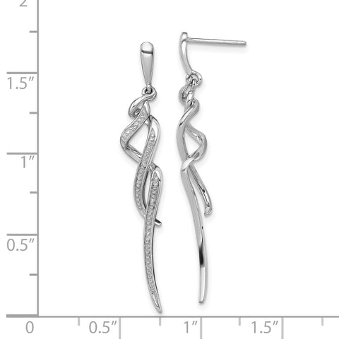 Sterling Silver Rhodium Plated Diamond Swirl Post Dangle Earrings-WBC-QE10597