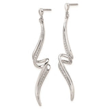 Sterling Silver Rhodium Plated Diamond Swirl Post Dangle Earrings-WBC-QE10599