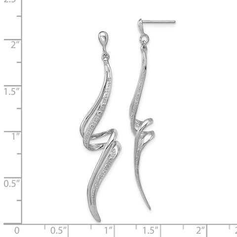 Sterling Silver Rhodium Plated Diamond Swirl Post Dangle Earrings-WBC-QE10599