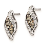 Sterling Silver Rhodium-plated Champagne Diamond Marquise Post Earrings-WBC-QE10701
