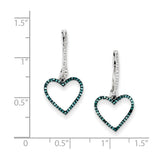 Sterling Silver Rhod Plated Blue and White Dia Heart Hinged Hoop Earrings-WBC-QE10716