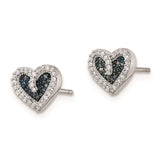 Sterling Silver Rhod Plated Blue and White Diamond Heart Post Earrings-WBC-QE10720