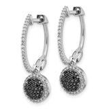 Sterling Silver Rhod Plated Black and White Diamond Hinged Hoop Earrings-WBC-QE10841