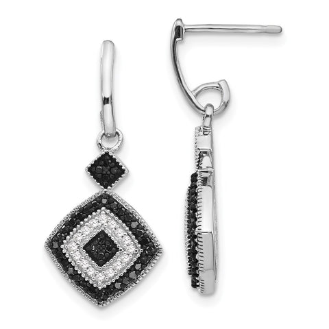 Sterling Silver Rhod Plated Black and White Diamond Earrings-WBC-QE10875