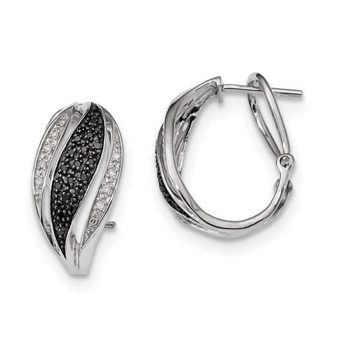 Sterling Silver RP Black and White Diamond Omega Back Post Earrings-WBC-QE10900